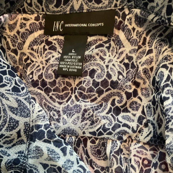 INC International Concepts Navy and White Lace Pattern Shirt - Picture 3 of 3